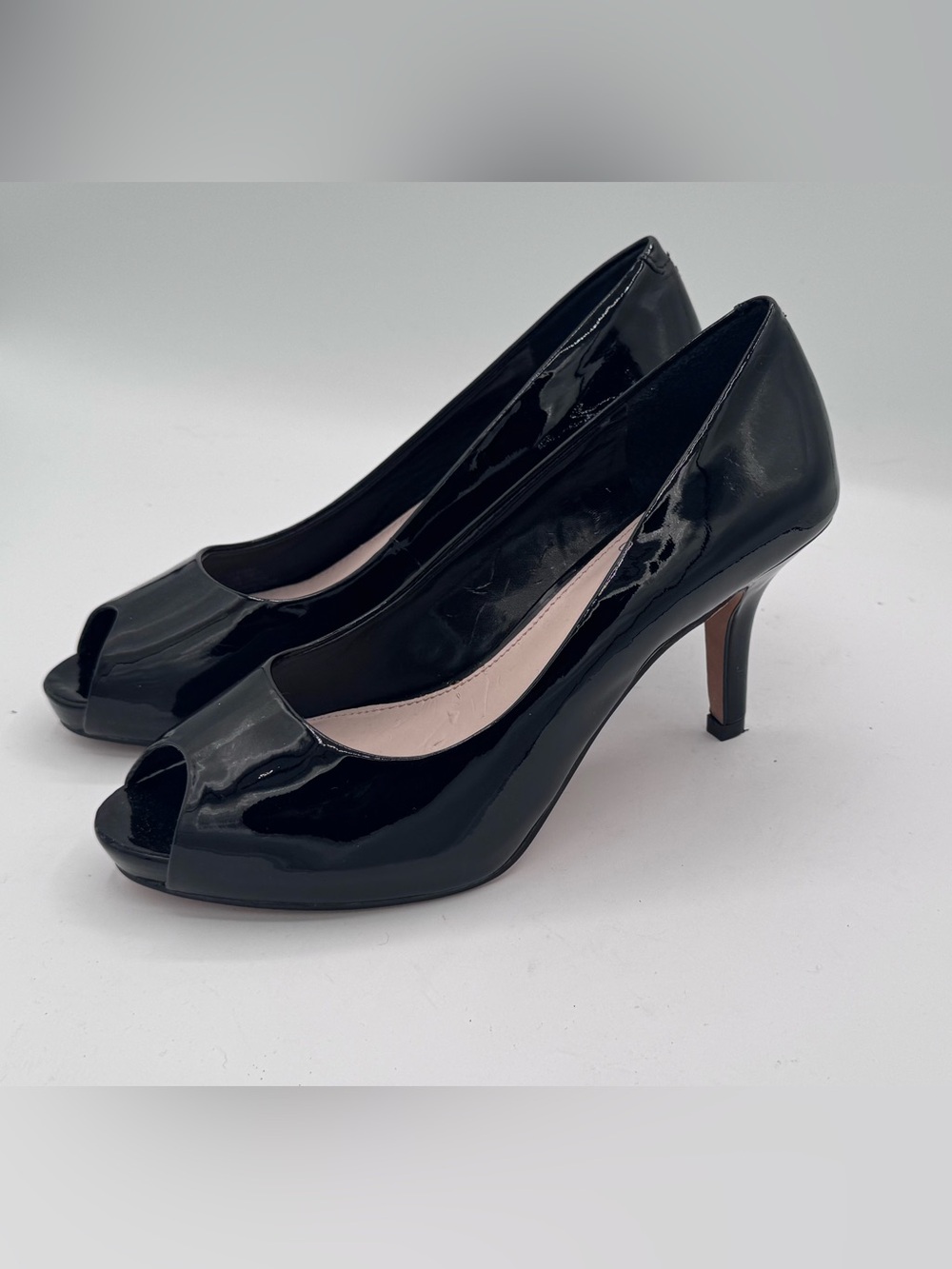 Vince Camuto Black Patent Peep-Toe Heels - Picture 2 of 8
